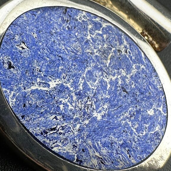 Vintage Mexico ATI Unique Natural Blue Stone 925 Silver Oval Pendant 12.4 g - Picture 12 of 12